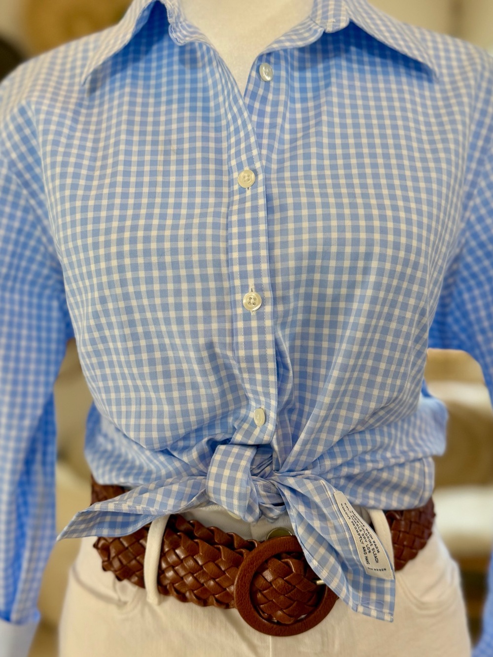 Brooks Brothers GINGHAM TopCotton Blue Blouse Shirt Spring Summer Women’s 12P
